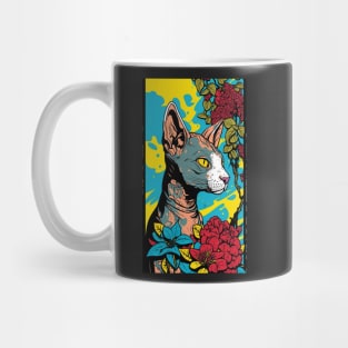 Sphynx Cat Vibrant Tropical Flower Tall Retro Vintage Digital Pop Art Portrait Mug